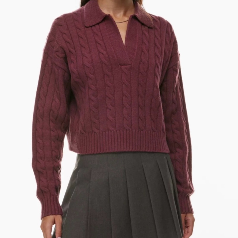 aritzia sunday best cable knit collared sweater